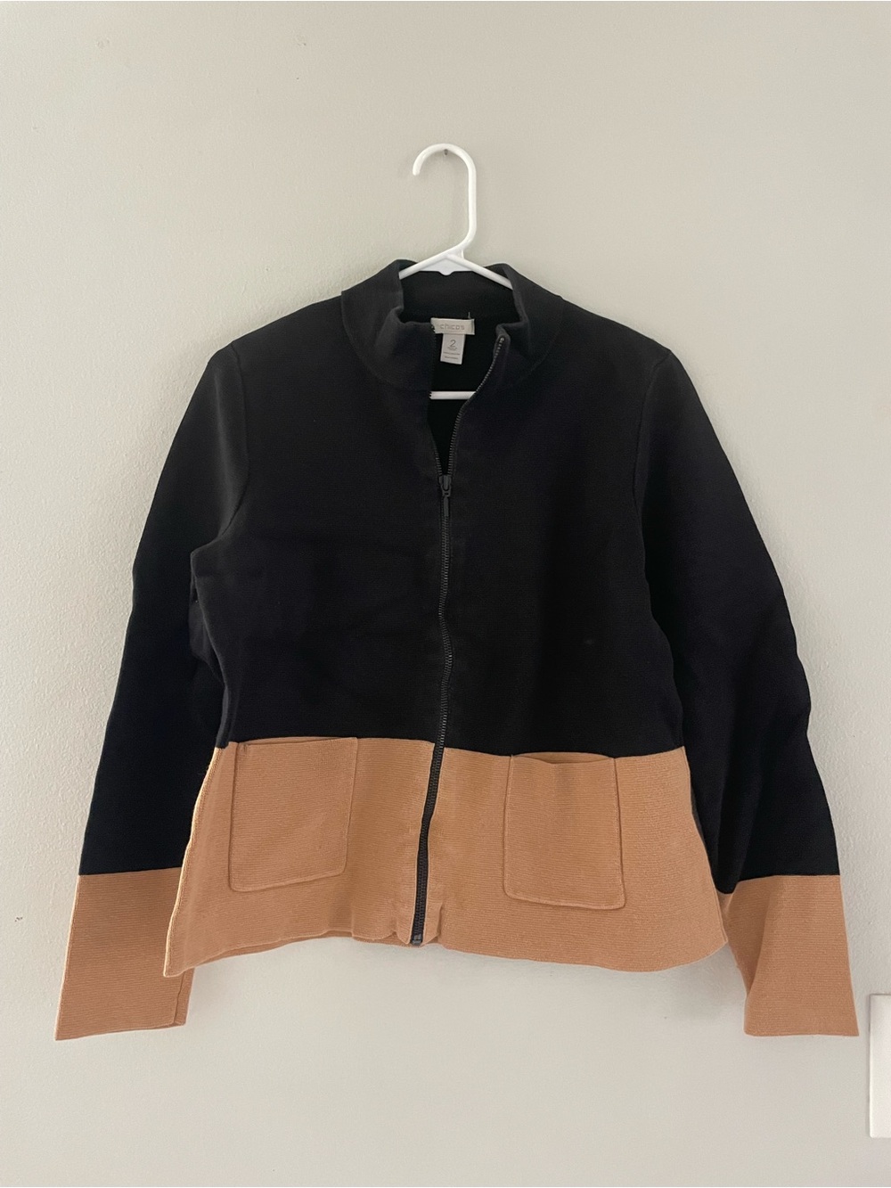 Chico's Black and Tan Two-Tone Zip Up Jacket